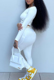 White Casual Solid Patchwork Frenulum Backless O Neck Long Sleeve Two Pieces