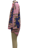 Blue Casual Print Patchwork Turndown Collar Long Sleeve Two Pieces