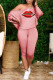 Pink Fashion Casual Print Patchwork Oblique Collar Long Sleeve Two Pieces