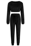 Apricot Fashion Casual Solid Basic O Neck Long Sleeve Two Pieces