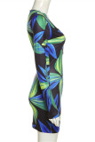 Green Fashion Sexy Print Hollowed Out V Neck Long Sleeve Dresses