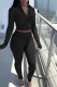 Black Fashion Casual Solid Patchwork O Neck Long Sleeve Two Pieces