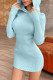 Blue Casual Solid Patchwork Hooded Collar Pencil Skirt Dresses