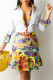 Multicolor Fashion Casual Print Patchwork Turndown Collar Long Sleeve Two Pieces