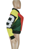 Red Casual Print Patchwork Zipper Collar Outerwear