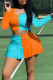 Orange Fashion Casual Solid Patchwork U Neck Long Sleeve Two Pieces