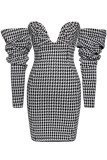 Black Fashion Street Print Patchwork Strapless One Step Skirt Dresses