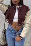 Red Fashion Casual Patchwork Cardigan Outerwear