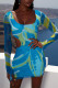 Blue Sexy Print Hollowed Out Patchwork U Neck Pencil Skirt Dresses