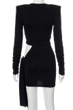 Rose Red Fashion Sexy Solid Hollowed Out O Neck Long Sleeve Dresses