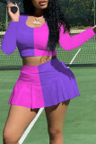 Pink Fashion Casual Solid Patchwork U Neck Long Sleeve Two Pieces