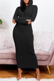 Grey Sexy Solid Patchwork Hooded Collar Irregular Dress Dresses