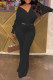Black Casual Solid Bandage Patchwork V Neck Long Sleeve Two Pieces