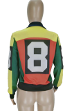 Red Casual Print Patchwork Zipper Collar Outerwear