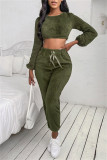 Apricot Fashion Casual Solid Basic O Neck Long Sleeve Two Pieces