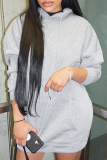 Grey Casual Solid Patchwork Hooded Collar Straight Dresses