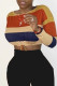 Multicolor Fashion Casual Striped Print Basic O Neck Tops