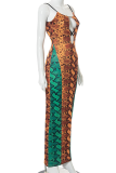 Colour Sexy Print Patchwork Spaghetti Strap Pencil Skirt Dresses