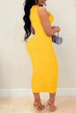 Yellow Fashion Sexy Solid Basic V Neck Vest Dress