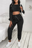 Apricot Fashion Casual Solid Basic O Neck Long Sleeve Two Pieces