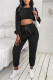 Black Fashion Casual Solid Basic O Neck Long Sleeve Two Pieces