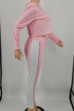 Pink Fashion Casual Solid Patchwork Hooded Collar Long Sleeve Two Pieces
