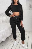 Apricot Fashion Casual Solid Basic O Neck Long Sleeve Two Pieces