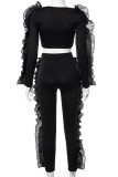 White Sexy Casual Solid Patchwork Square Collar Long Sleeve Two Pieces