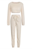 Apricot Fashion Casual Solid Basic O Neck Long Sleeve Two Pieces