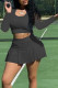 Black Fashion Casual Solid Patchwork U Neck Long Sleeve Two Pieces