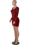 Yellow Fashion Casual Solid Fold O Neck Long Sleeve Dresses
