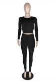 Black Fashion Casual Solid Patchwork O Neck Long Sleeve Two Pieces