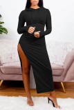 Grey Sexy Solid Patchwork Hooded Collar Irregular Dress Dresses