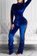 Blue Fashion Casual Solid Split Joint Half A Turtleneck Long Sleeve Two Pieces