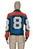 Red Casual Print Patchwork Zipper Collar Outerwear