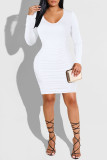 Yellow Fashion Casual Solid Fold O Neck Long Sleeve Dresses