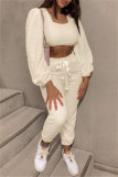 Apricot Fashion Casual Solid Basic O Neck Long Sleeve Two Pieces