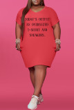 Red Casual Print Split Joint V Neck Straight Plus Size Dresses