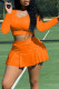 Orange Fashion Casual Solid Patchwork U Neck Long Sleeve Two Pieces