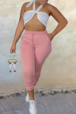 Pink Casual Solid Split Joint Harlan Mid Waist Harlan Solid Color Bottoms