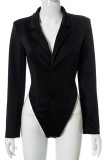 Black Sexy Casual Solid Patchwork Turndown Collar Regular Romper