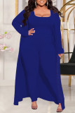 Deep Blue Fashion Casual Solid Patchwork Square Collar Plus Size Three Pieces