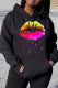 Black Fashion Casual Lips Printed Basic Hooded Collar Tops