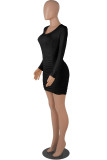 Yellow Fashion Casual Solid Fold O Neck Long Sleeve Dresses