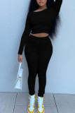 White Casual Solid Patchwork Frenulum Backless O Neck Long Sleeve Two Pieces