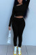 Black Casual Solid Patchwork Frenulum Backless O Neck Long Sleeve Two Pieces