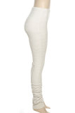 Cream White Fashion Casual Solid Fold Skinny High Waist Trousers