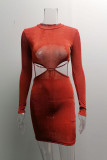 Grey Fashion Sexy Solid Hollowed Out O Neck One Step Skirt Dresses