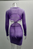 Grey Fashion Sexy Solid Hollowed Out O Neck One Step Skirt Dresses
