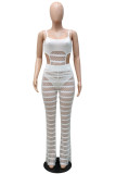 White Fashion Sexy Solid See-through Spaghetti Strap Sleeveless Two Pieces